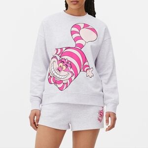 Disney Cheshire Cat Graphic Sweatshirt Heathered Gray Size Large